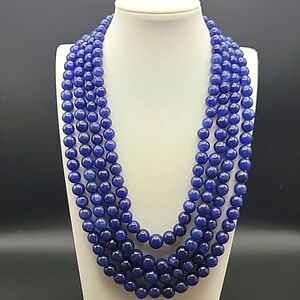 Blue Sapphire 1200 Cts 4 Strand Round Shape Natural Gemstone Beaded  Necklace